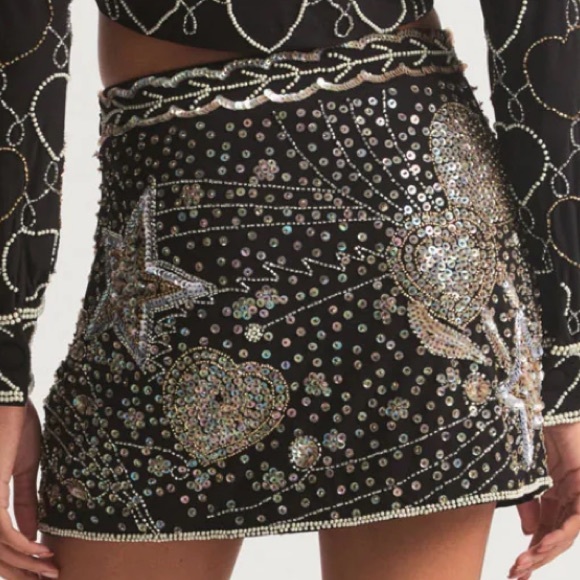 LoveShackFancy x Free People Lani Star Heart Embellished 6 / Sm Black MidRise - Picture 13 of 17